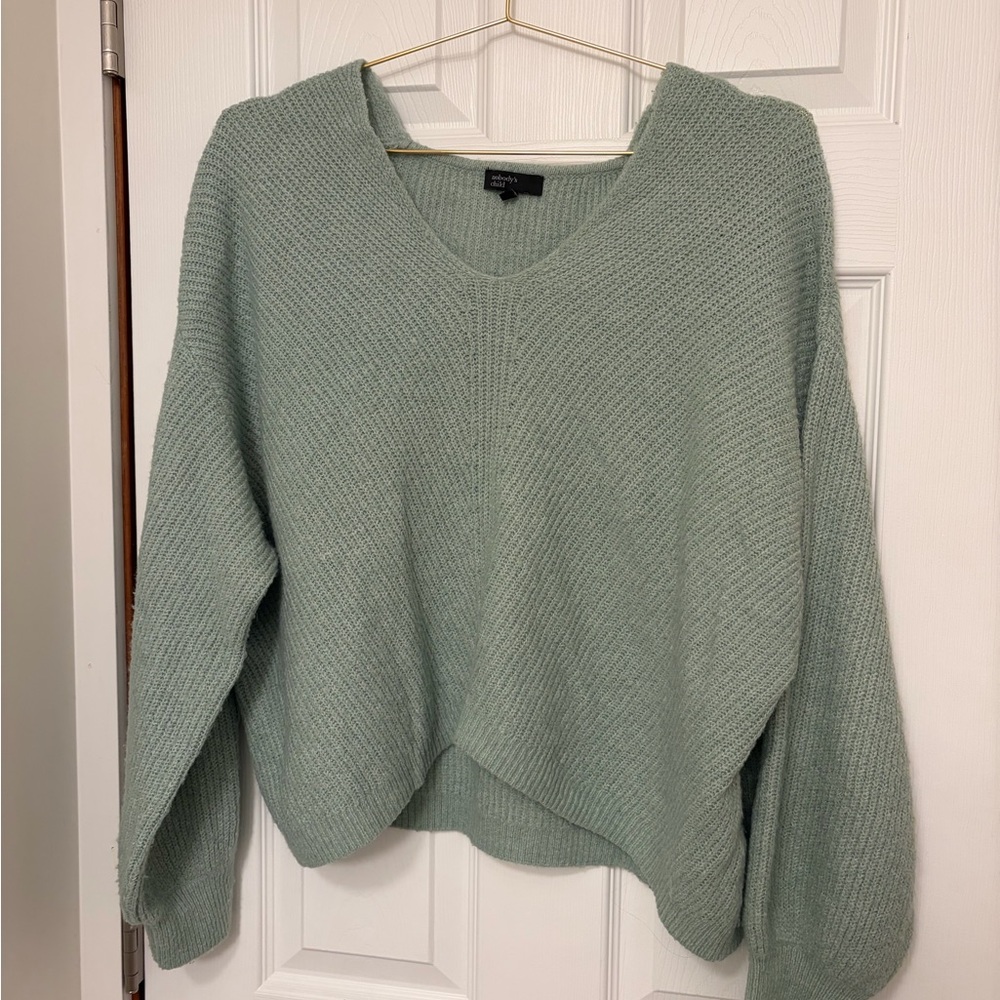 Nobody’s Child Sage Green V-Neck Lightweight Knit Sweater